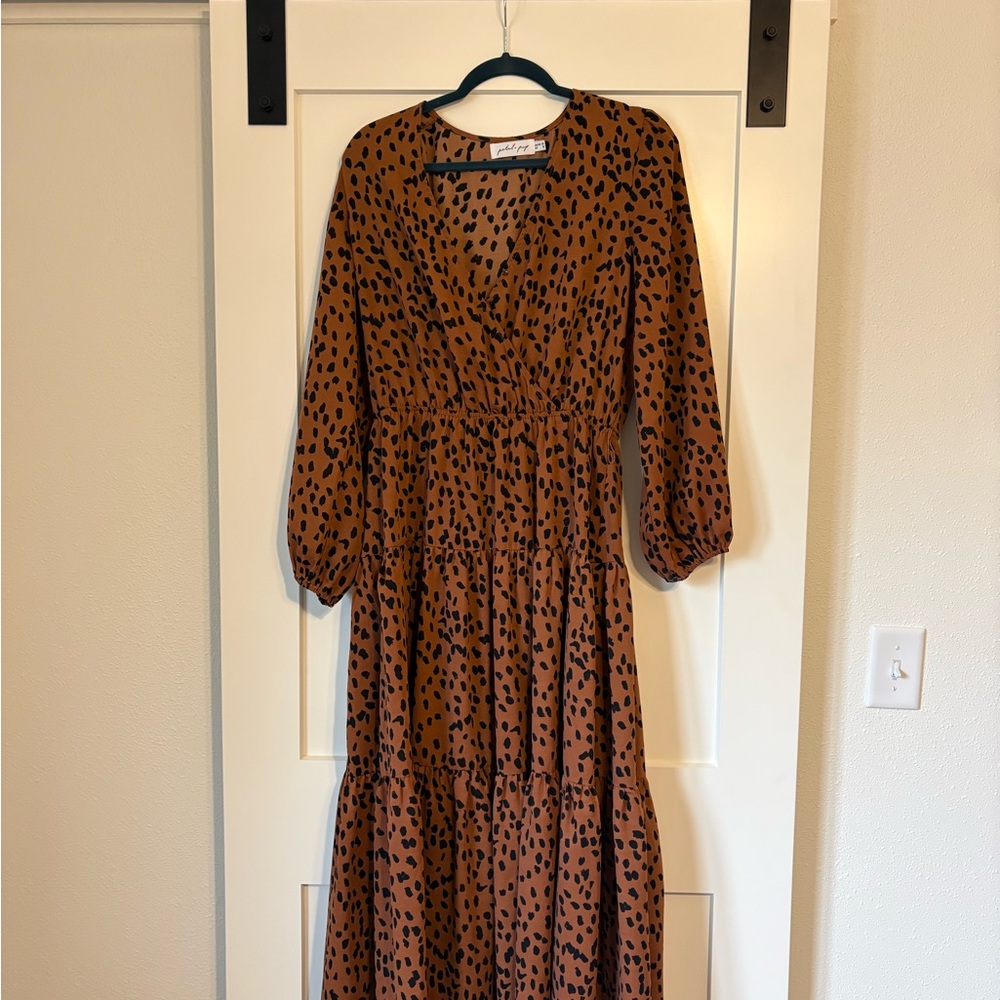Petal & Pup Brown and Black Animal Print Tiered Maxi Dress